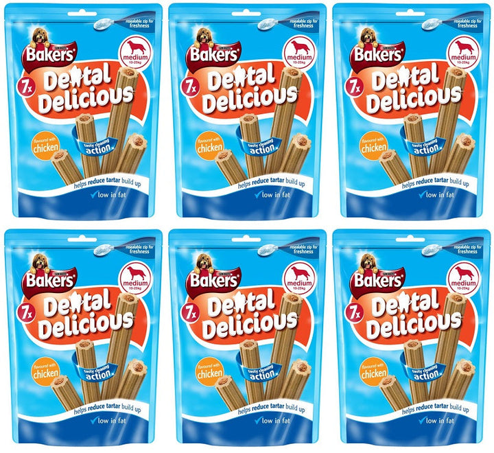 6 x Bakers Dental Delicious Med Dog Treat Chicken 200G