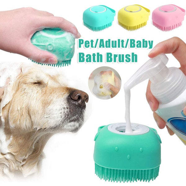Silicone Shampoo-Dispensing Bath Brush for Dogs & Cats