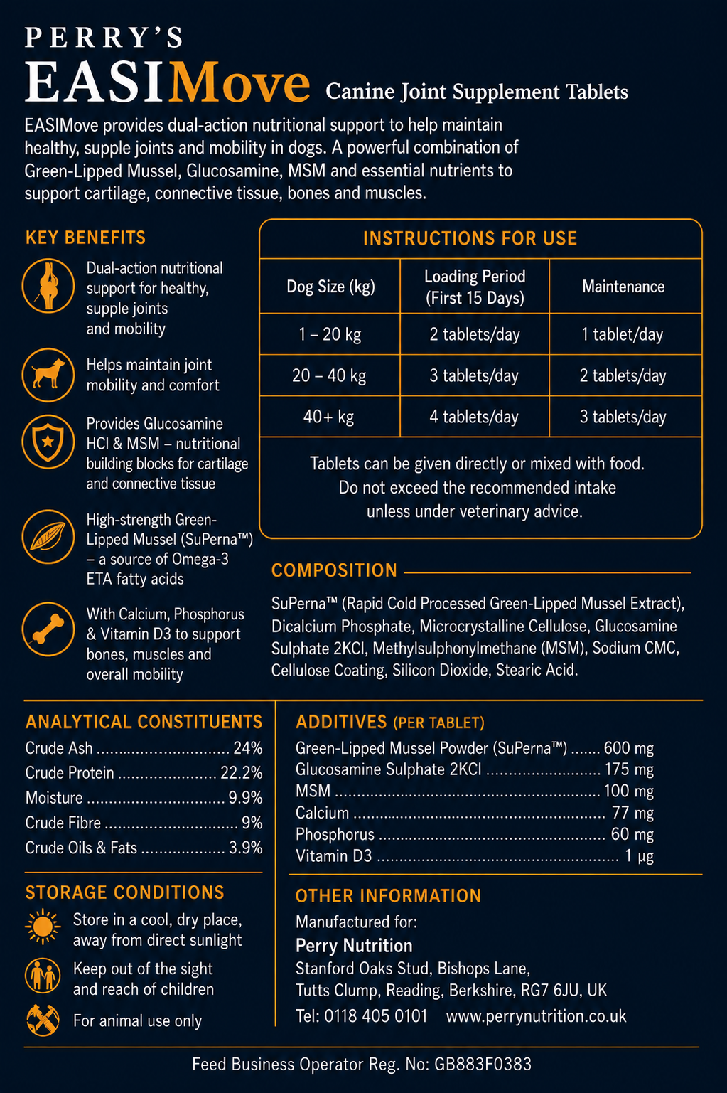 EASIMove Canine Joint Support Tablets by Perry Nutrition