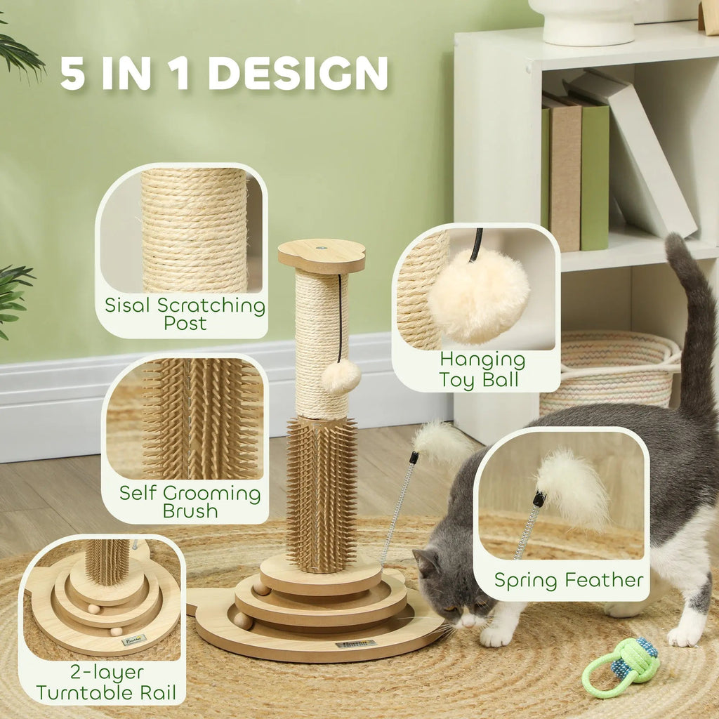 PawHut 5-in-1 Cat Scratching Post & Grooming Station | 49cm product image