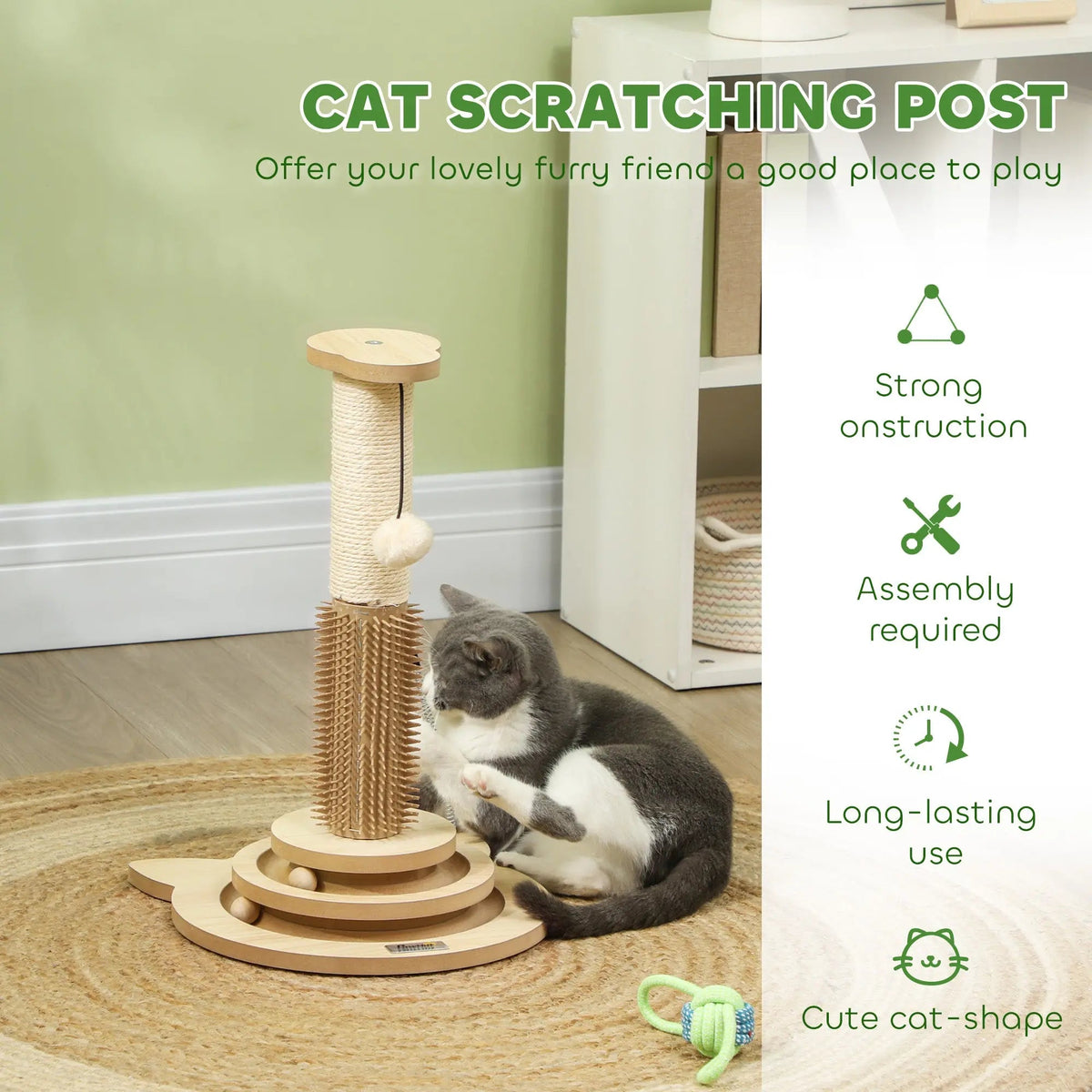 PawHut 5-in-1 Cat Scratching Post & Grooming Station | 49cm product image