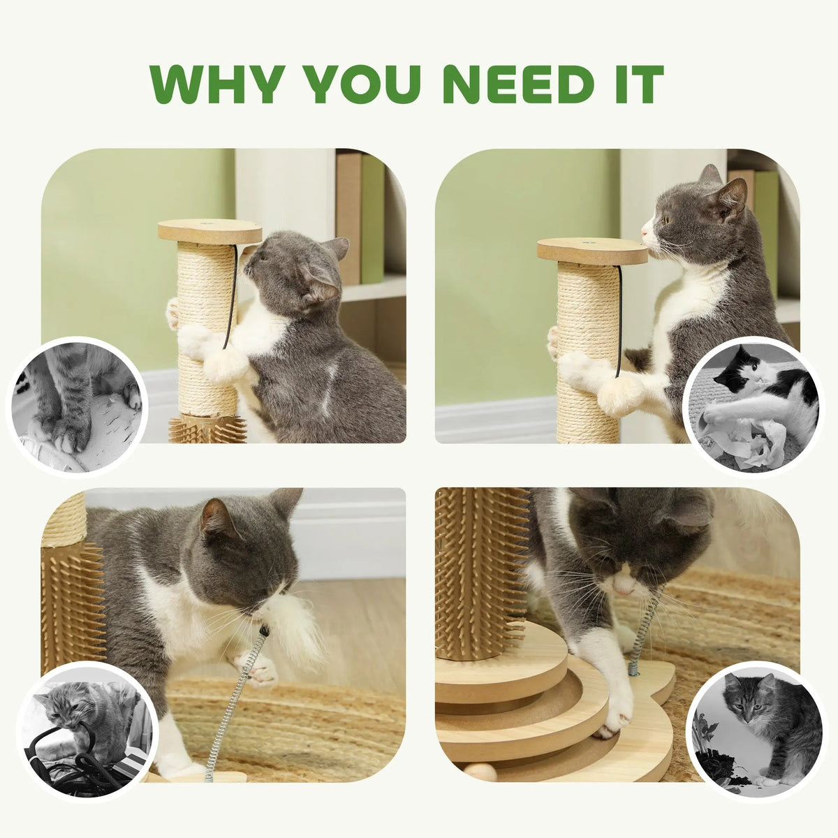 PawHut 5-in-1 Cat Scratching Post & Grooming Station | 49cm product image