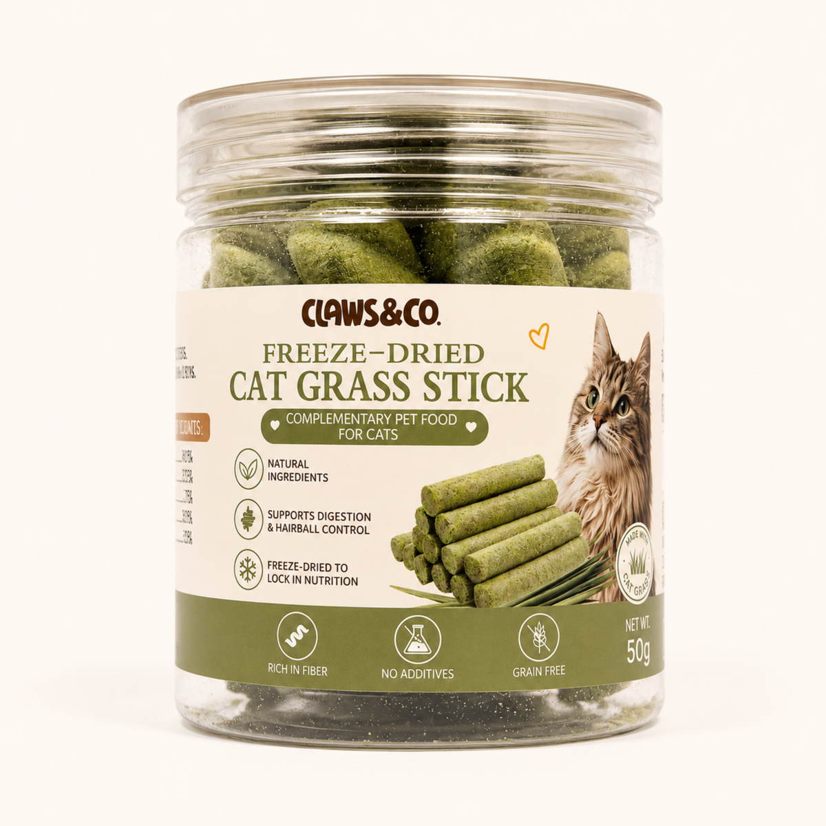 Freeze-Dried Cat Grass Stick – Natural High-Fibre Cat Treats 50g product image